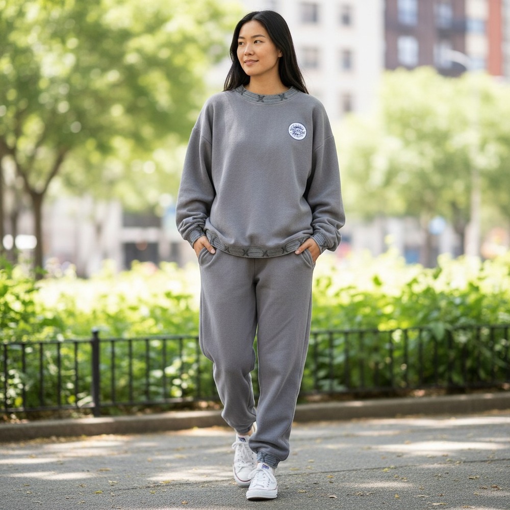 Savage X Fenty Jumpsuit Women Small Gray Fleece Crewneck Jogger Sweatsuit Lounge